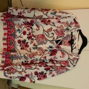 JM Collection Floral Blouse - Pink and White